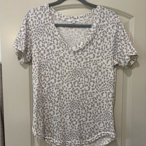 Z Supply Cream and Gray Leopard Print V-Neck Tee